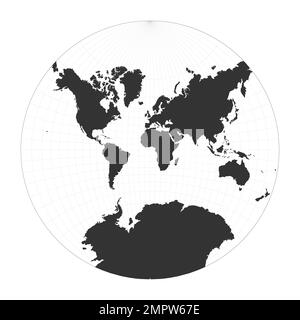 Map of The World. Lagrange conformal projection. Globe with latitude and longitude net. World map on meridians and parallels background. Vector illust Stock Vector