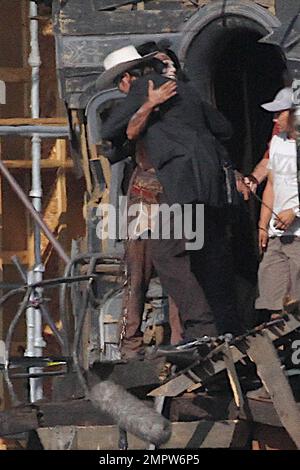 Johnny Depp and Armie Hammer, dressed in their characters Tonto and the