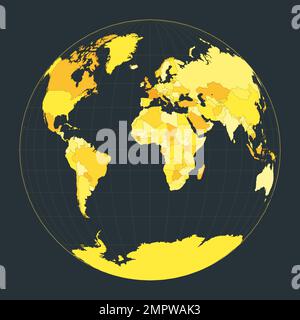 World Map. Gilbert's two-world perspective projection. Futuristic world illustration for your infographic. Bright yellow country colors. Stock Vector