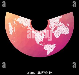 World network map. Albers equal-area conic projection. Wired globe in Albers projection on geometric low poly background. Stock Vector