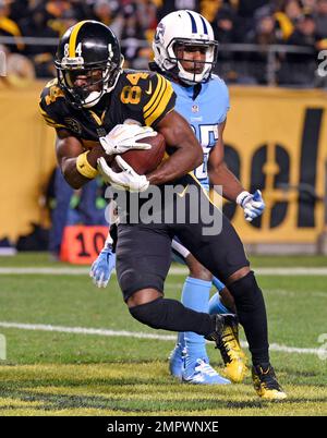 Pittsburgh Steelers wide receiver Antonio Brown (84) catches a pass from  quarterback Ben Roethlisberger for a touchdown with Jacksonville Jaguars  cornerback A.J. Bouye (21) defending during the se …