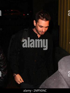 DJ AM (Adam Goldstein) arrives at Foxtail to spin for the night. He was full of Christmas cheer and wished awaiting photographers a Merry Christmas.  Los Angeles, CA 12/23/08 Stock Photo