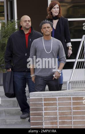EXCLUSIVE!! 'Jersey Shore' star Paul Delvecchio, aka DJ Pauly D, leaves the 'Chelsea Lately' studios after an appearance in Los Angeles, CA. 11th January 2012. Stock Photo