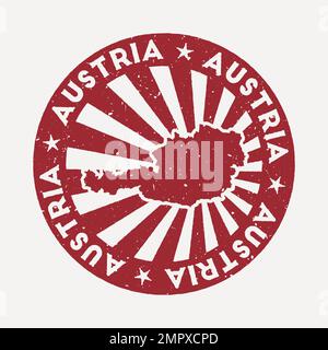 Austria stamp. Travel red rubber stamp with the map of the country, vector illustration. Stock Vector