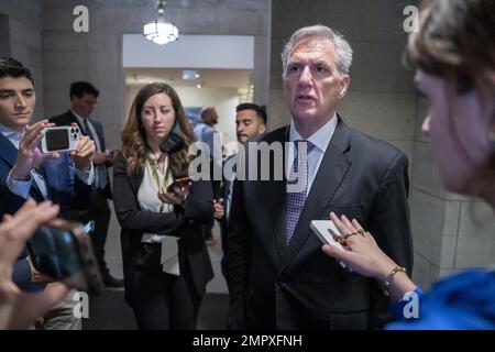 Washington, United States. 31st Jan, 2023. House Speaker Kevin McCarthy speaks to members of the media at the U.S. Capitol in Washington, DC on Tuesday, January 31, 2023. Photo by Ken Cedeno/UPI Credit: UPI/Alamy Live News Stock Photo