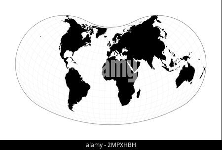 Map of the world illustration. Hill eucyclic projection. Plan world geographical map with graticlue lines. Vector illustration. Stock Vector