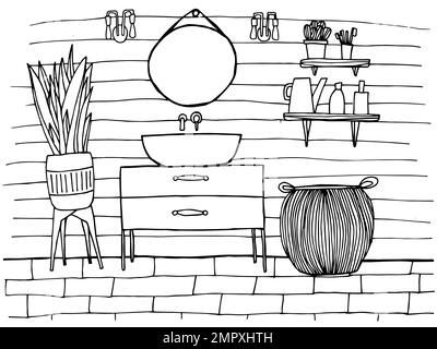 Coloring page with bathroom furniture Stock Vector
