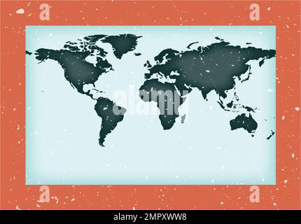 World Map Poster. Cylindrical stereographic projection. Vintage World shape with grunge texture. Trendy vector illustration. Stock Vector