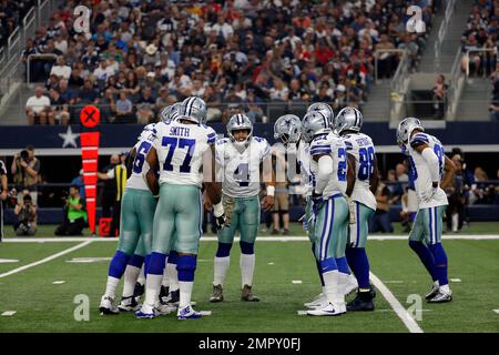 Dallas Cowboys' Dak Prescott (4) leads the huddle during an NFL football  game against the Detroit Lions in Arlington, Texas, Sunday, Oct. 23, 2022.  (AP Photo/Tony Gutierrez Stock Photo - Alamy