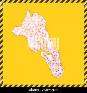 Havelock Island closed - virus danger sign. Lockdown island icon. Black striped border around map with virus spread concept. Vector illustration. Stock Vector