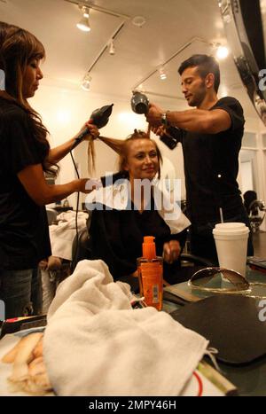 EXCLUSIVE!! Karina Smirnoff and Aaron Carter visit the B2V Salon to have their hair done for their next appearance on 'Dancing with the Stars.' Los Angeles, CA. 9/9/09. Stock Photo