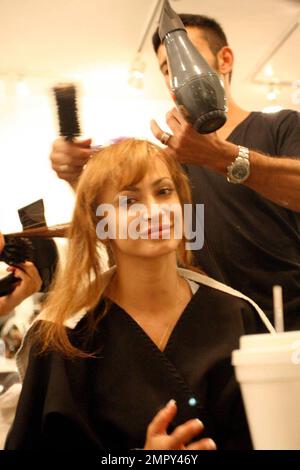 EXCLUSIVE!! Karina Smirnoff and Aaron Carter visit the B2V Salon to have their hair done for their next appearance on 'Dancing with the Stars.' Los Angeles, CA. 9/9/09. Stock Photo