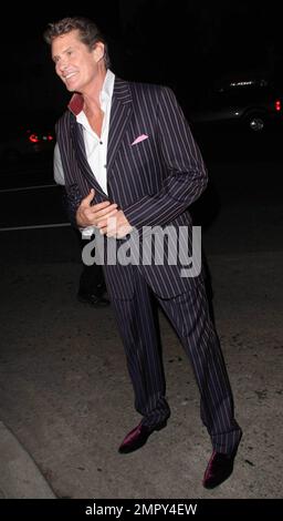 Clad in maroon suede shoes and a pinstriped suit David Hasselhoff arrives at Boulevard 3 to celebrate the 200th episode of ABC's 'Dancing with the Stars' following a taping of the show where past contestants appeared alongside current dancers. Los Angeles, CA. 11/01/10. Stock Photo