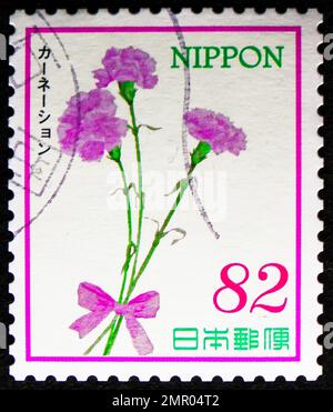 MOSCOW, RUSSIA - DECEMBER 25, 2022: Postage stamp printed in Japan shows Carnations, Omotenashi (Hospitality) Flowers: Series 5 serie, circa 2016 Stock Photo