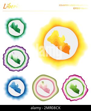Liberia logo collection. Colorful badge of the country. Layers around Liberia border shape. Vector illustration. Stock Vector
