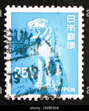 MOSCOW, RUSSIA - DECEMBER 25, 2022: Postage stamp printed in Japan shows Guardian Dog (Katori Shrine, Chiba Preecture), serie, circa 1976 Stock Photo