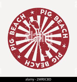 Pig Beach stamp. Travel red rubber stamp with the map of island, vector illustration. Can be used as insignia, logotype, label, sticker or badge of th Stock Vector