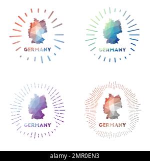 Germany low poly sunburst set. Logo of country in geometric polygonal style. Vector illustration. Stock Vector
