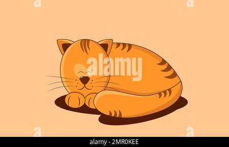 The red tabby cat is sleeping sweetly on the floor. Vector. Horizontal Stock Vector