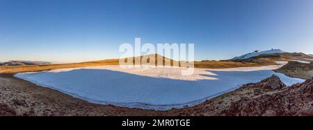 Panoramic view from Snaefellsjökull volcano over the Snaefells peninsula on Iceland in summer Stock Photo