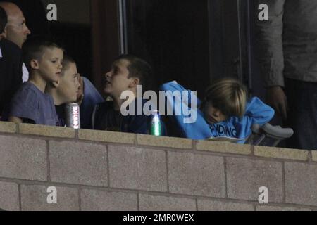 Actress Eva Longoria joins Victoria Beckham and family to watch David Beckham and the LA Galaxy in the first round of the playoffs. Eva seems to enjoy her time with the Beckham clan as she sips wine and at some point even holds and plays with baby Harper Seven, who is almost 3-months old. Los Angeles, CA. 3rd November 2011.   . Stock Photo