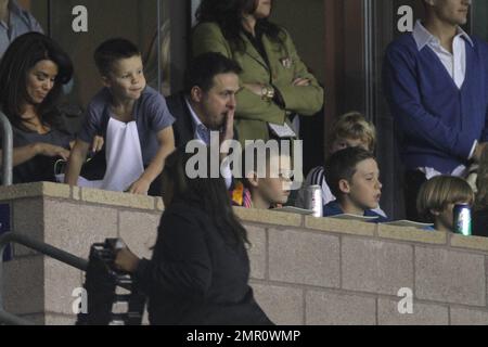 Actress Eva Longoria joins Victoria Beckham and family to watch David Beckham and the LA Galaxy in the first round of the playoffs. Eva seems to enjoy her time with the Beckham clan as she sips wine and at some point even holds and plays with baby Harper Seven, who is almost 3-months old. Los Angeles, CA. 3rd November 2011.   . Stock Photo