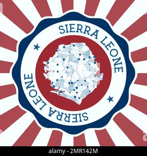 Sierra Leone Badge. Round logo of country with triangular mesh map and radial rays. EPS10 Vector. Stock Vector