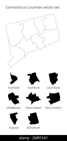 Connecticut map with shapes of regions. Blank vector map of the US State with counties. Borders of the US state for your infographic. Stock Vector