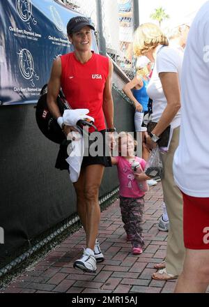 Dara Torres with her daughter at the Chris Evert-Raymond James Celebrity Tennis Tournament at the Delray Beach Tennis Center in Delray Beach, FL. 11/1/08. Stock Photo