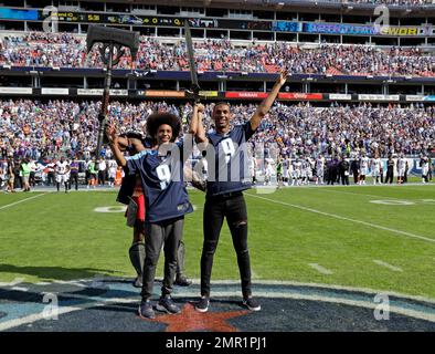 Wounded Warrior Melvin Gatewood plants the sword as the Tennessee Titans  12th Man before a Salute to Service NFL football game between the Tennessee  Titans and the New England Patriots Sunday, Nov.