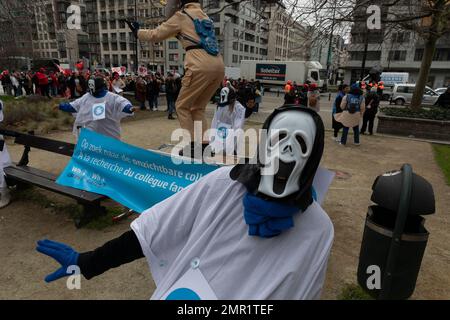 Belgium / Brussels, - 31/1/2023  - Nicolas Landemard / Le Pictorium -  Demonstration of the non-profit sector in Brussels -  31/1/2023  -  Belgium / Brussels / Brussels  -  Around 18,000 people from the non-profit sector were demonstrating in the Belgian capital today. At the time of writing, no incidents were reported. Stock Photo