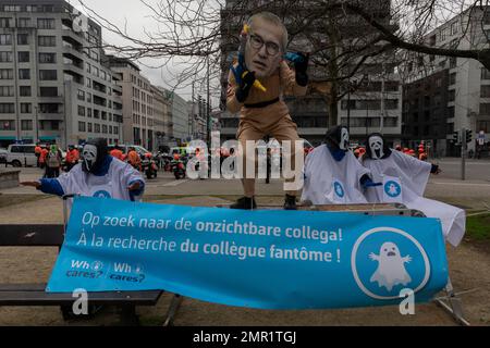 Belgium / Brussels, - 31/1/2023  - Nicolas Landemard / Le Pictorium -  Demonstration of the non-profit sector in Brussels -  31/1/2023  -  Belgium / Brussels / Brussels  -  Around 18,000 people from the non-profit sector were demonstrating in the Belgian capital today. At the time of writing, no incidents were reported. Stock Photo