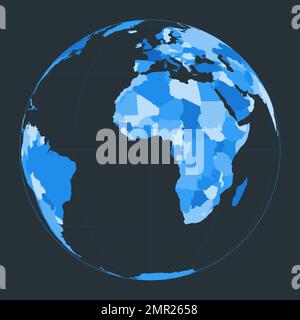 World Map. Orthographic projection. Futuristic world illustration for your infographic. Nice blue color palette. Neat vector illustration. Stock Vector