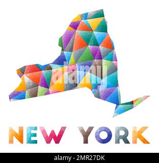 New York icon. Polygonal map of the US state in gradient ring. Round ...