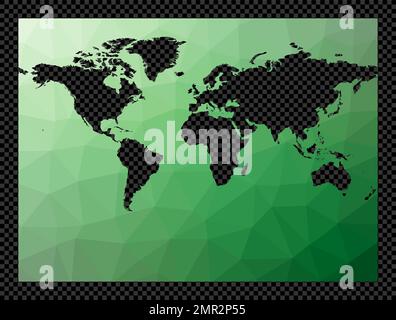 Transparent digital world map. Miller projection. Polygonal map of the world on transparent background. Stencil shape geometric globe. Trendy vector i Stock Vector