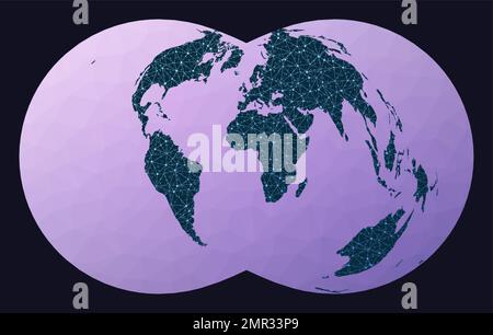 Abstract telecommunication world map. Rectangular (War Office) polyconic projection. World network map. Stock Vector