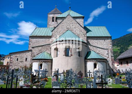 Romanesque Collegiate church in San Candido (Innichen), Pusteria Valley, Trentino-Alto Adige, Italy Stock Photo
