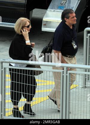 Lady Gaga's parents Cynthia and Joseph Germanotta arrive at Lady Gaga's concert at the American Airlines Arena in Miami, FL. 4/13/11. Stock Photo