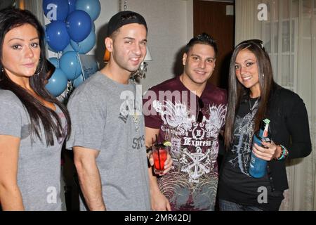 Mike 'The Situation' Sorrentino, Nicole 'Snookie' Polizzi and Jenni 'JWoww'  Farley leave Flo nightclub at 4am following a night out with the rest of  the cast Florence, Italy - 22.05.11 Stock Photo - Alamy