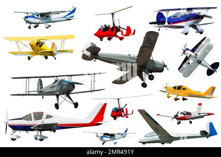 Collage of different modern airplanes Stock Photo