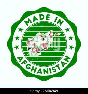Made In Afghanistan. Country round stamp. Seal of Afghanistan with border shape. Vintage badge with circular text and stars. Vector illustration. Stock Vector