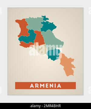 Armenia poster. Map of the country with colorful regions. Shape of Armenia with country name. Cool vector illustration. Stock Vector