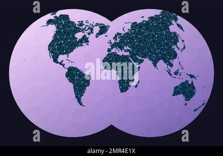 Internet and global connections map. Van der Grinten IV projection. World network map. Wired globe in Van Der Grinten 4 projection on geometric low po Stock Vector