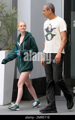 EXCLUSIVE!! 'The Fly' and 'Jurassic Park' star Jeff Goldblum, 58, and reported girlfriend, model and heiress Lydia Hearst-Shaw, 26, look very much the happy couple as they share some laughs while leaving a local gym. Hearst-Shaw, daughter of Patricia Hearst and Bernard Shaw, is set to appear in several films due out this year including 'Crimson Tear,' 'Two Jacks,' and 'Catwalk.' West Hollywood, CA. 4/20/11. Stock Photo