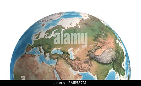 High resolution satellite view of Planet Earth, focused on Eurasia, Europe and Asia - 3D illustration, elements of this image furnished by NASA Stock Photo