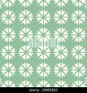 Abstract vector seamless pattern mosaic of blooms in linear arrangement on green background. Retro natural design wallpaper Stock Vector