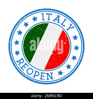 Italy Reopening Stamp. Round badge of country with flag of Italy. Reopening after lockdown sign. Vector illustration. Stock Vector