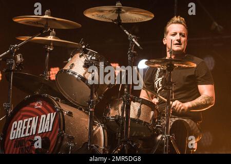 Drummer Frank Edwin Wright III or better known as Tre Cool from the Punk band Green Day performs as they headline the first day of the Reading Festival. Reading, UK. 23rd August 2013.   . Stock Photo