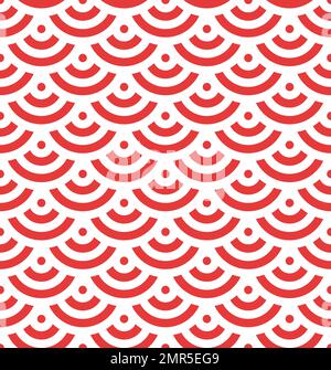 Red fish scale background of concentric circles. Abstract seamless pattern looks like roofing tiles. Vector illustration Stock Vector