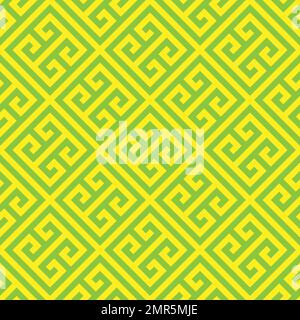 Greek key seamless pattern background in green and yellow. Vintage and retro abstract ornamental design. Simple flat vector illustration Stock Vector